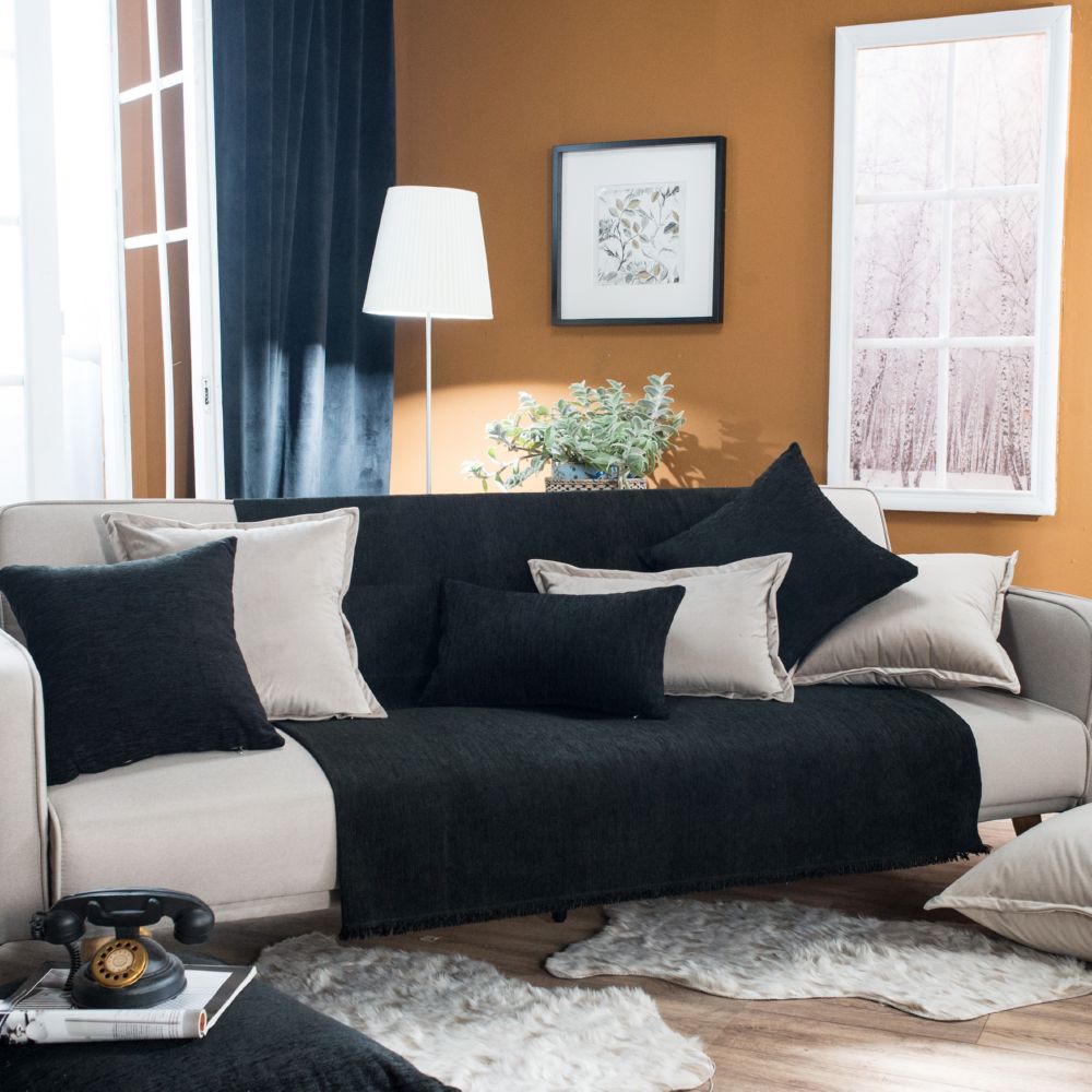 Ριχτάρια καναπέ Σενίλ Solid Black 306